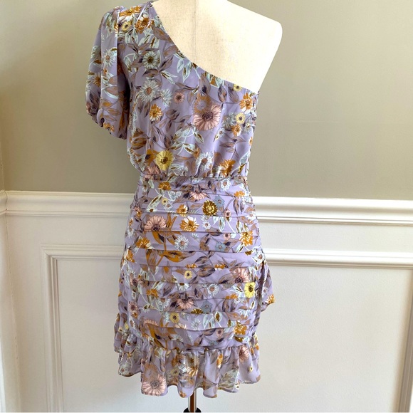 Aster One Sleeve Tulip Top Skirt Floral Mini Dress Size Small - Picture 7 of 13